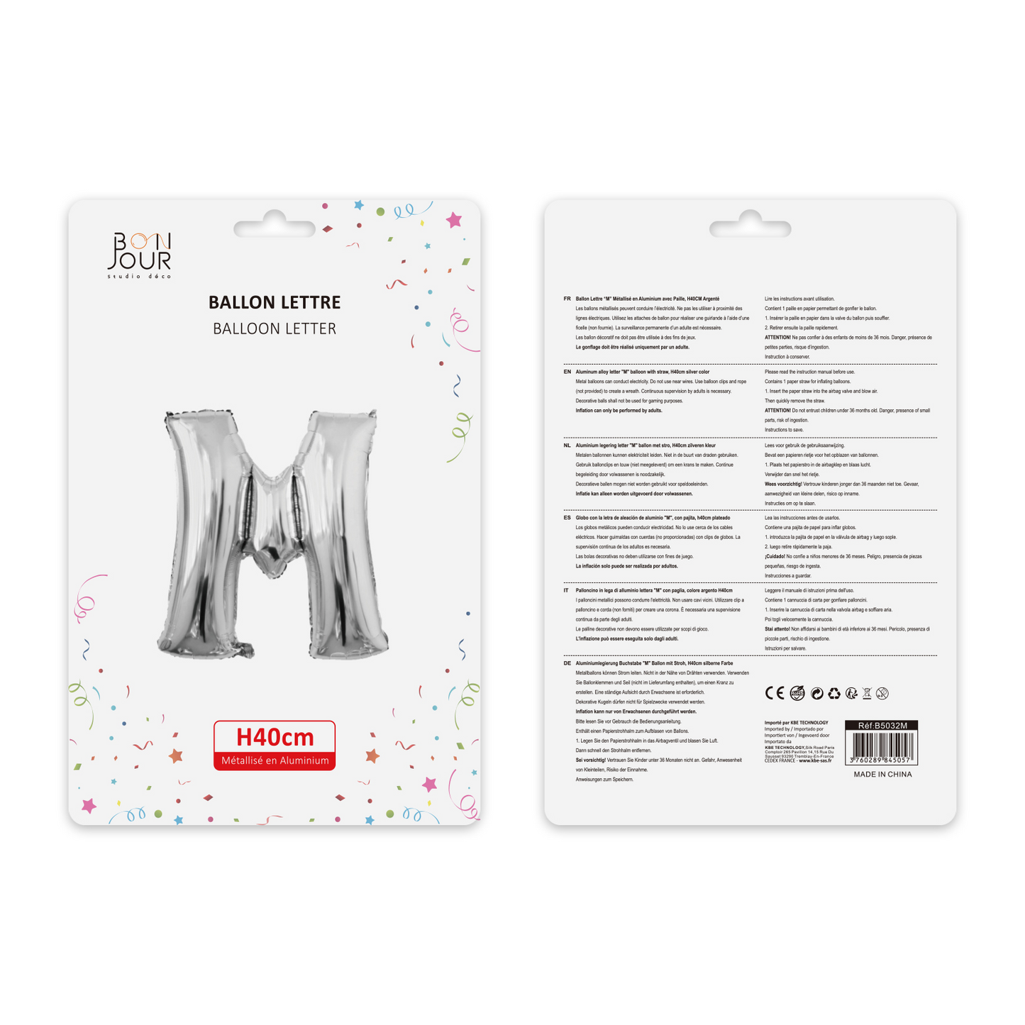 Ballon Lettre M Argent Hauteur 40cm - Bonjour Studio Déco