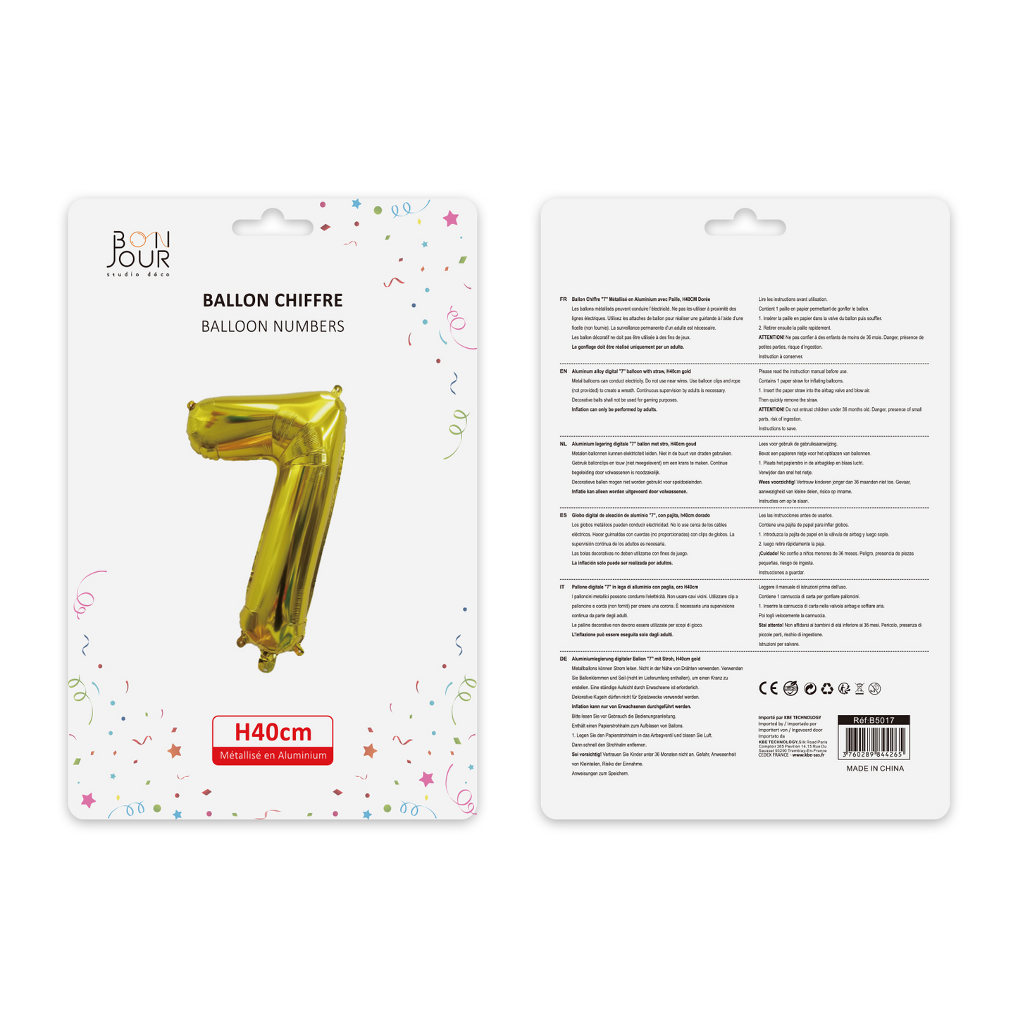 Ballon Chiffre 7 Or Hauteur 40cm - Bonjour Studio Déco