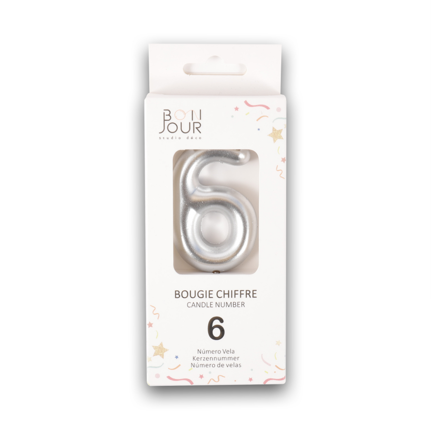 Bougie Chiffre 6 Argent - Bonjour Studio Deco