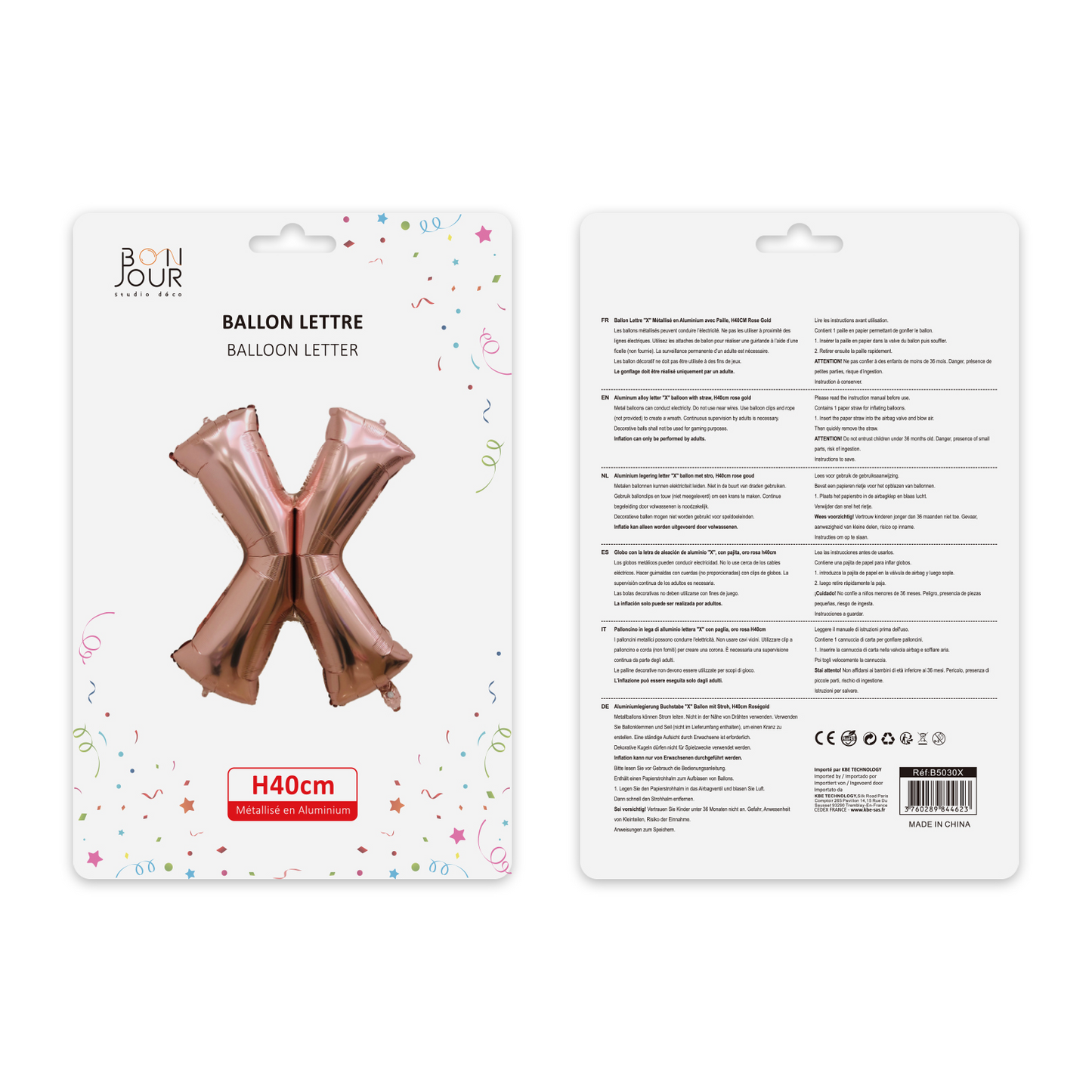 Ballon Lettre X Argent Hauteur 40cm - Bonjour Studio Déco