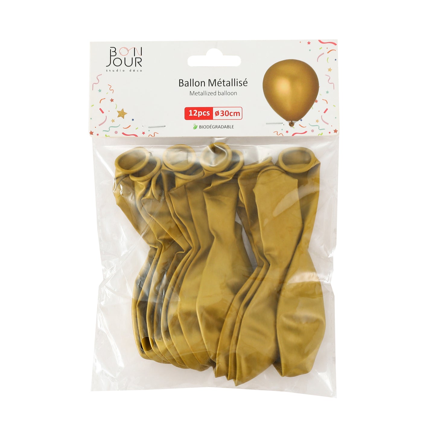 B5503 Ballon Métallisé Doré 12Pcs 30cm