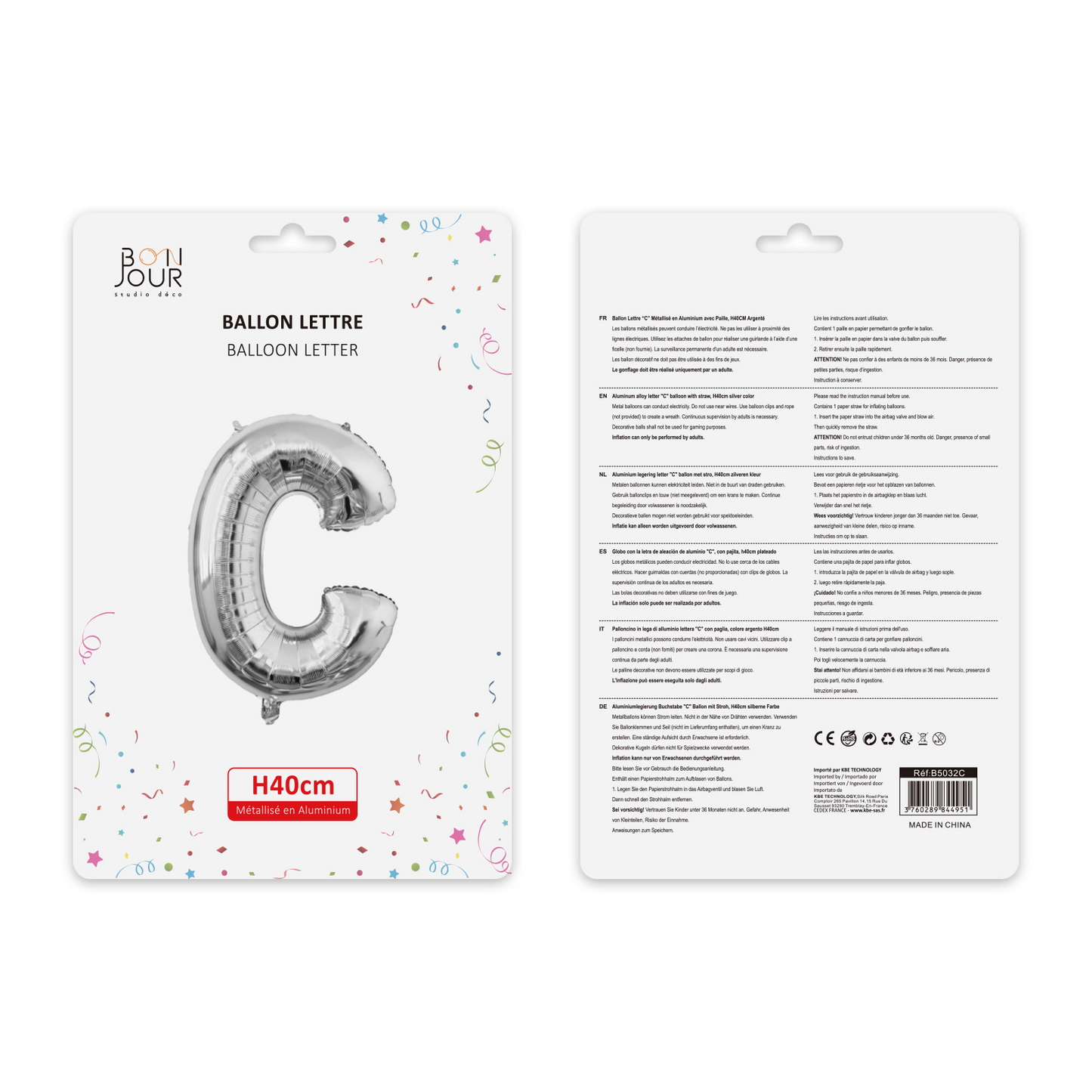 Ballon Lettre C Argent Hauteur 40cm - Bonjour Studio Déco