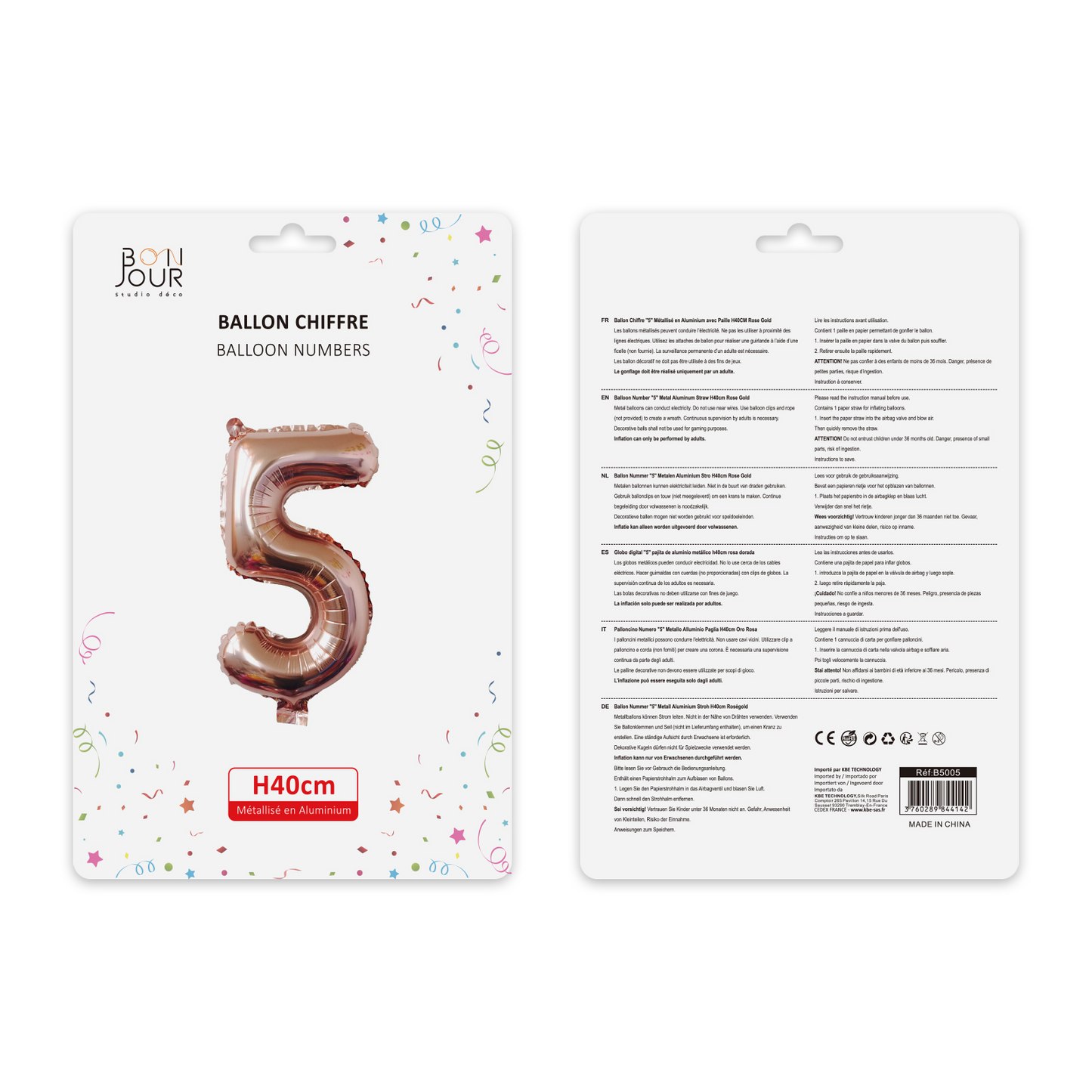 Ballon Chiffre 5 Rose Gold Hauteur 40cm - Bonjour Studio Déco
