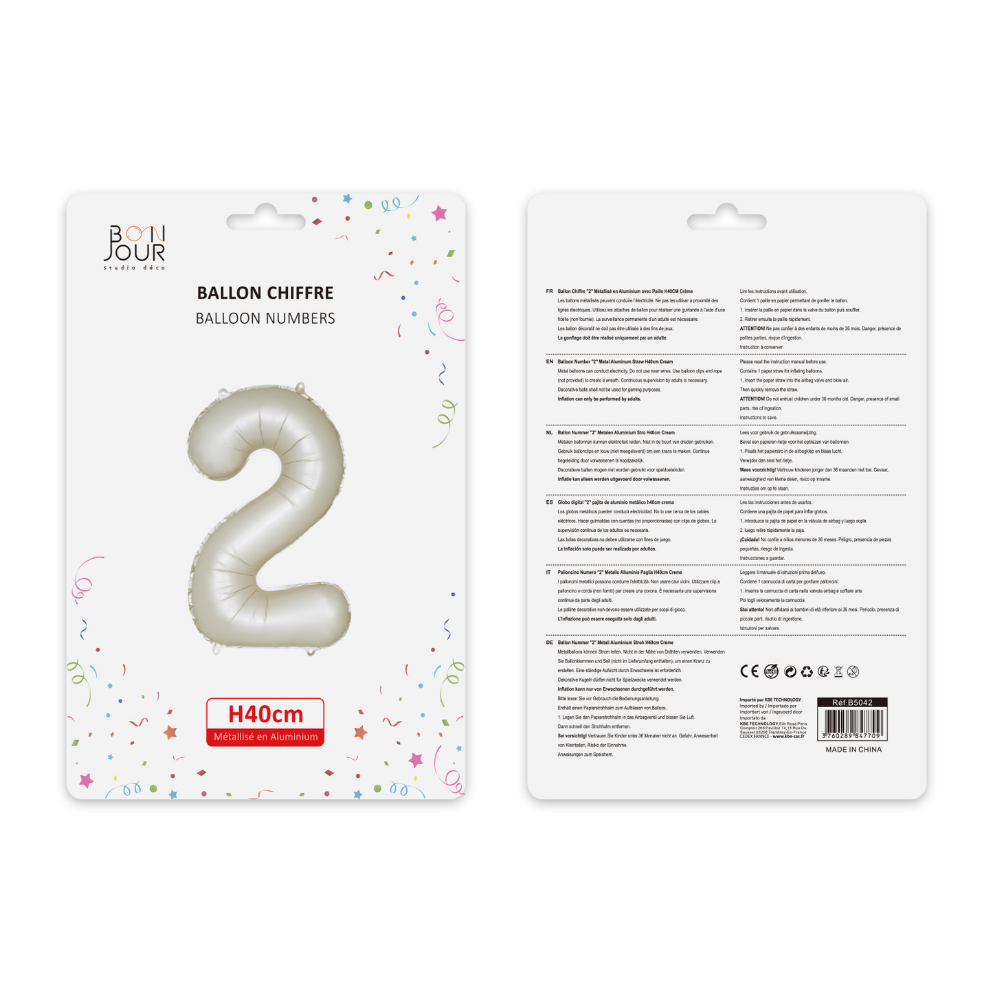 Ballon Chiffre 2 Blanc Crème Hauteur 40cm - Bonjour Studio Déco