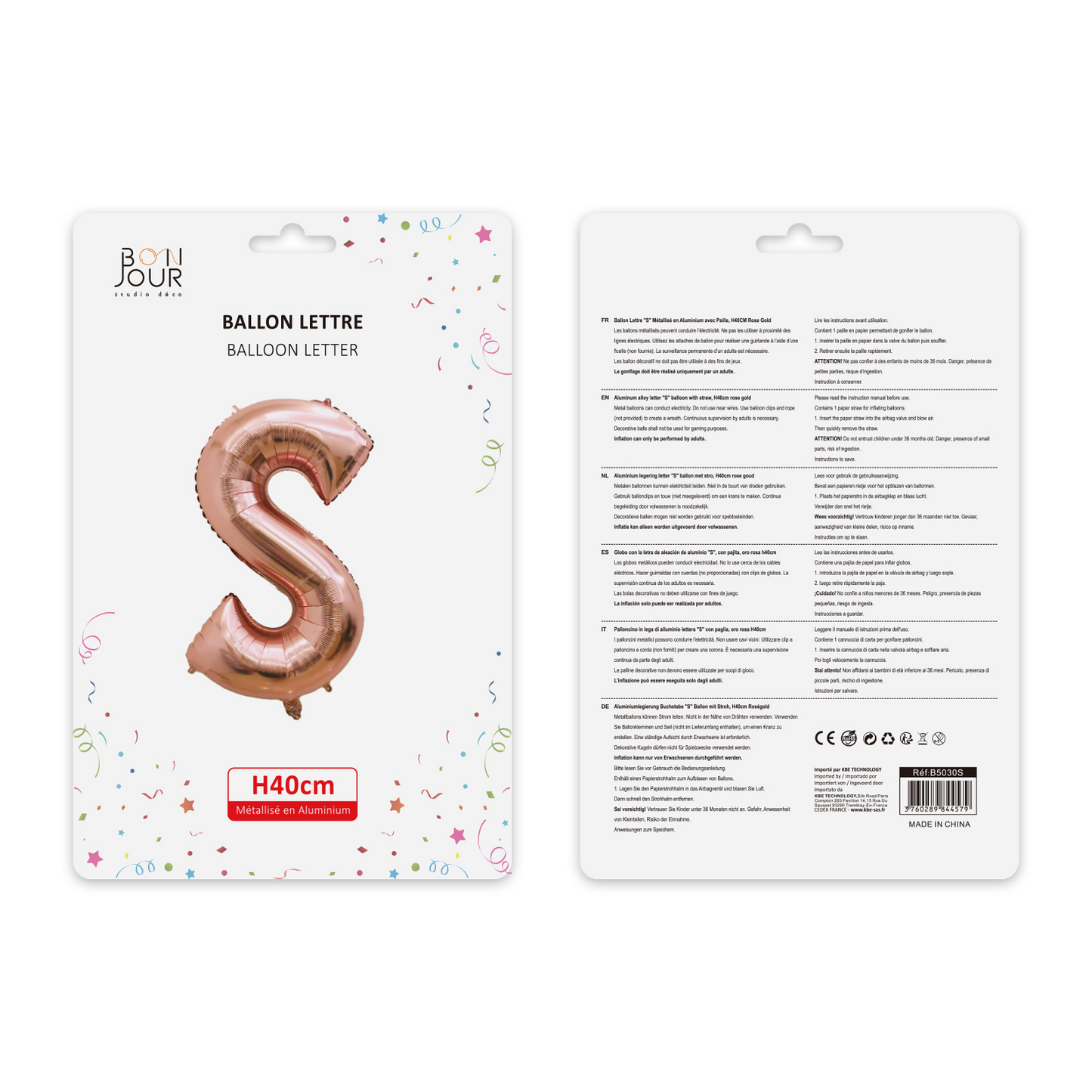 Ballon Lettre S Argent Hauteur 40cm - Bonjour Studio Déco