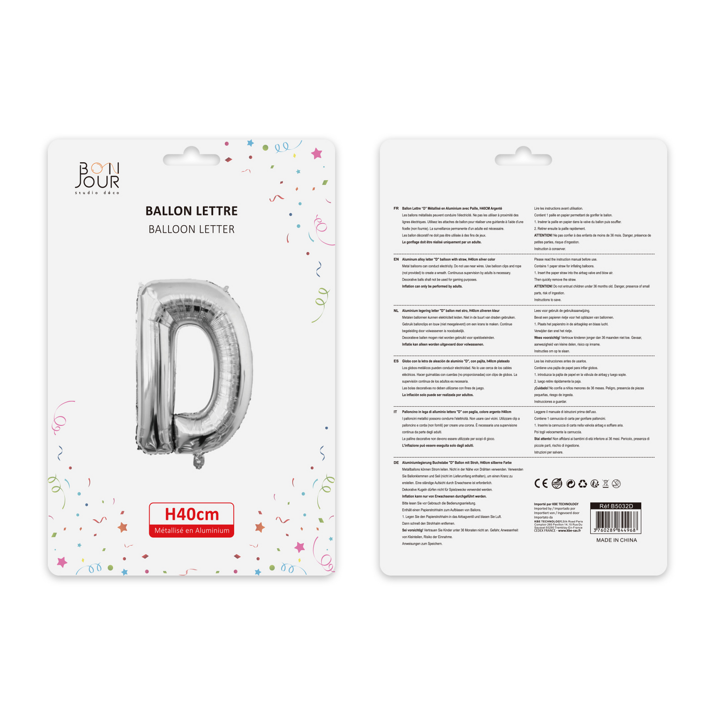 Ballon Lettre D Argent Hauteur 40cm - Bonjour Studio Déco