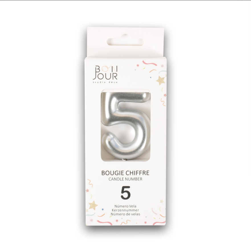 Bougie Chiffre 5 Argent - Bonjour Studio Deco