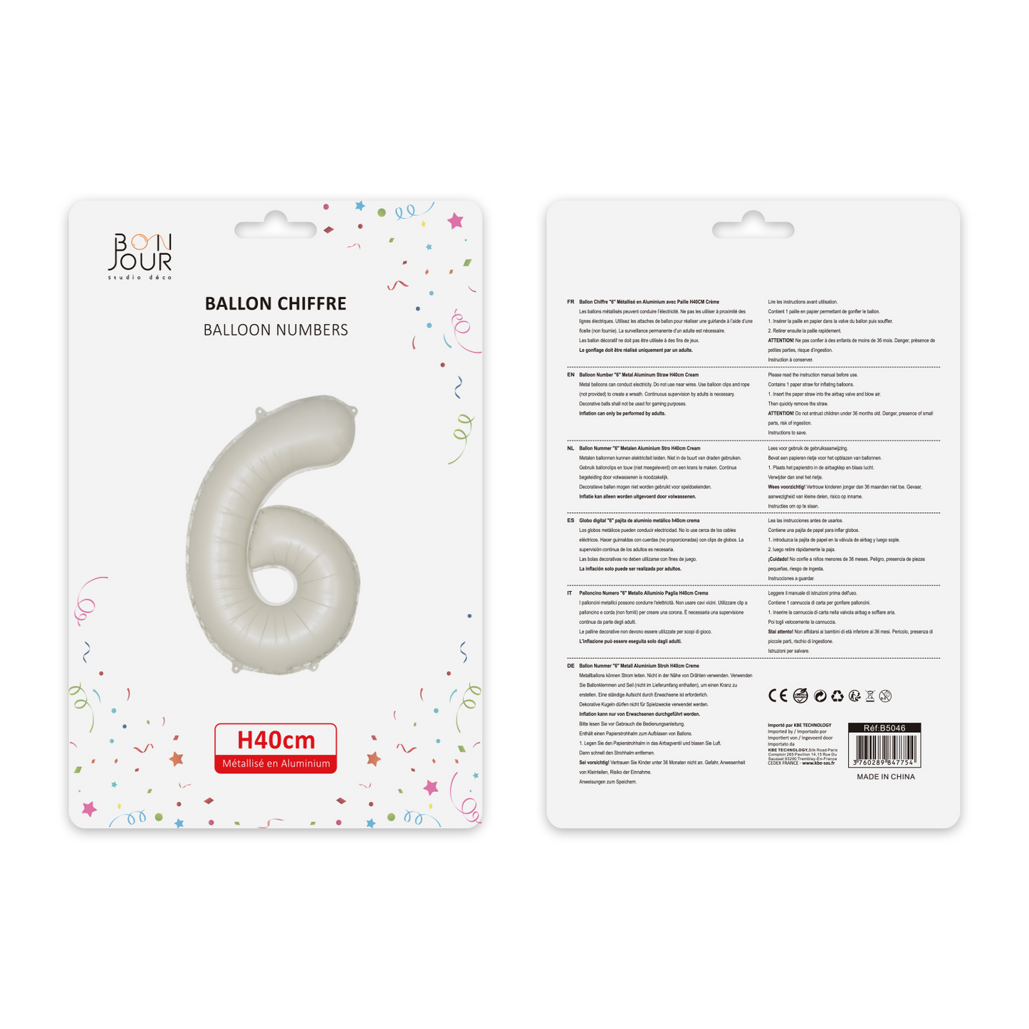 Ballon Chiffre 6 Blanc Crème Hauteur 40cm - Bonjour Studio Déco