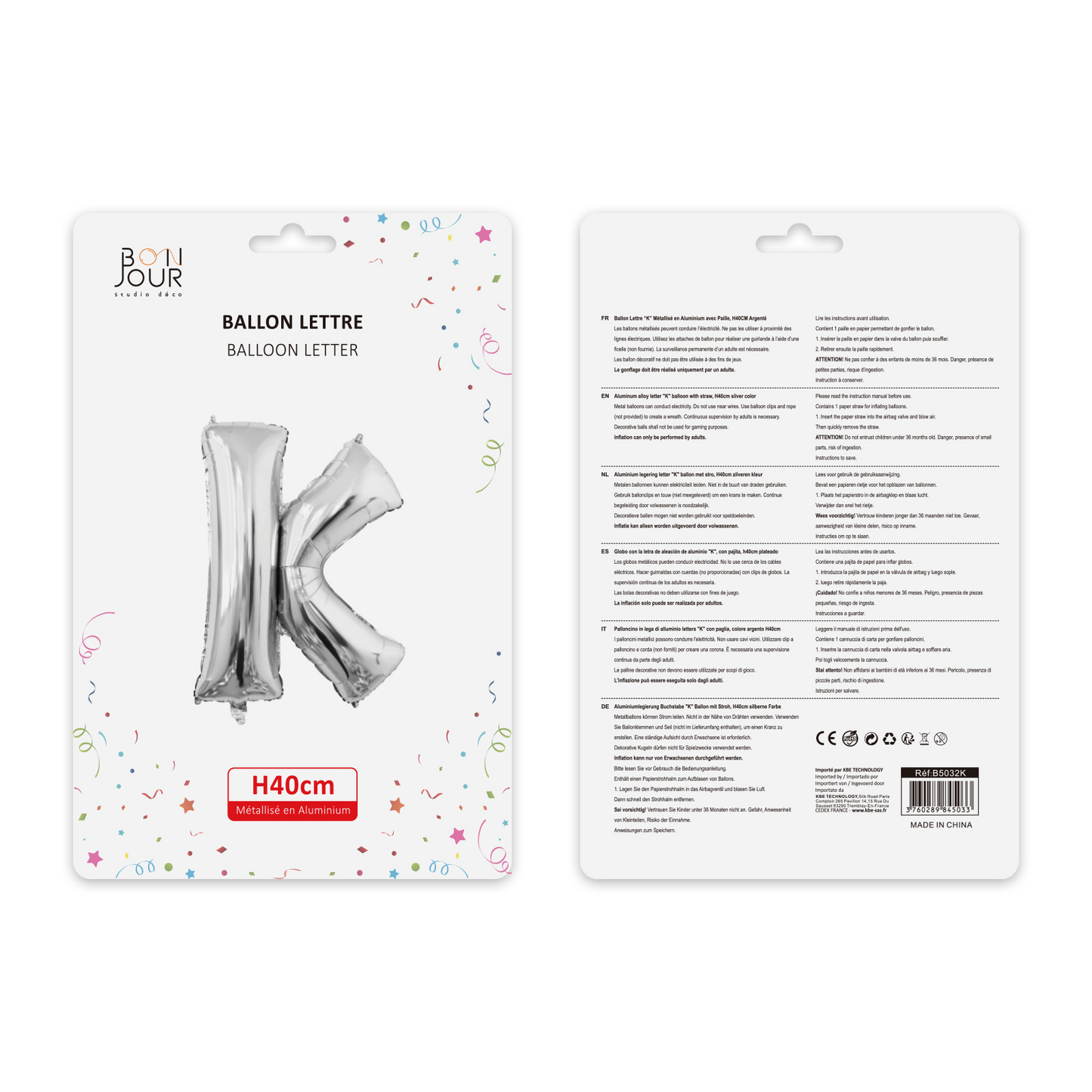 Ballon Lettre K Argent Hauteur 40cm - Bonjour Studio Déco