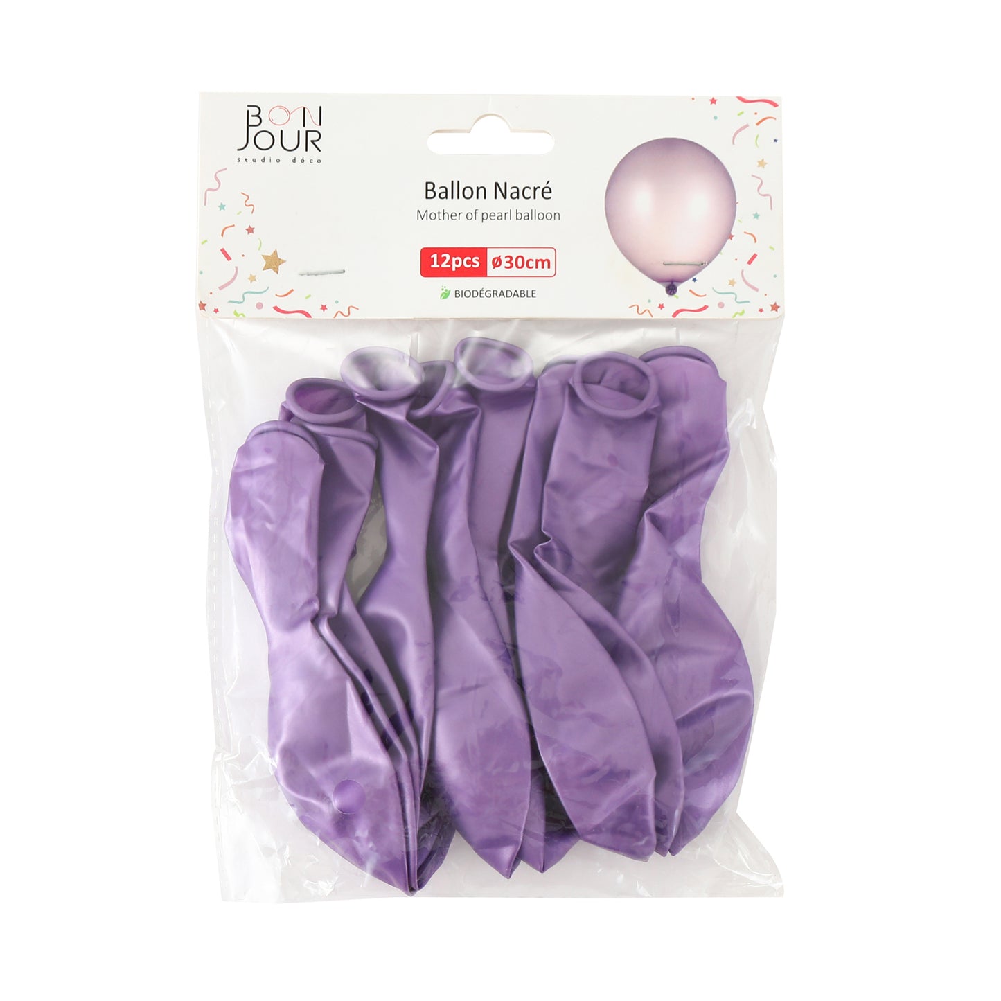 B5554 Ballon Nacré Violet Clair 12Pcs 30cm