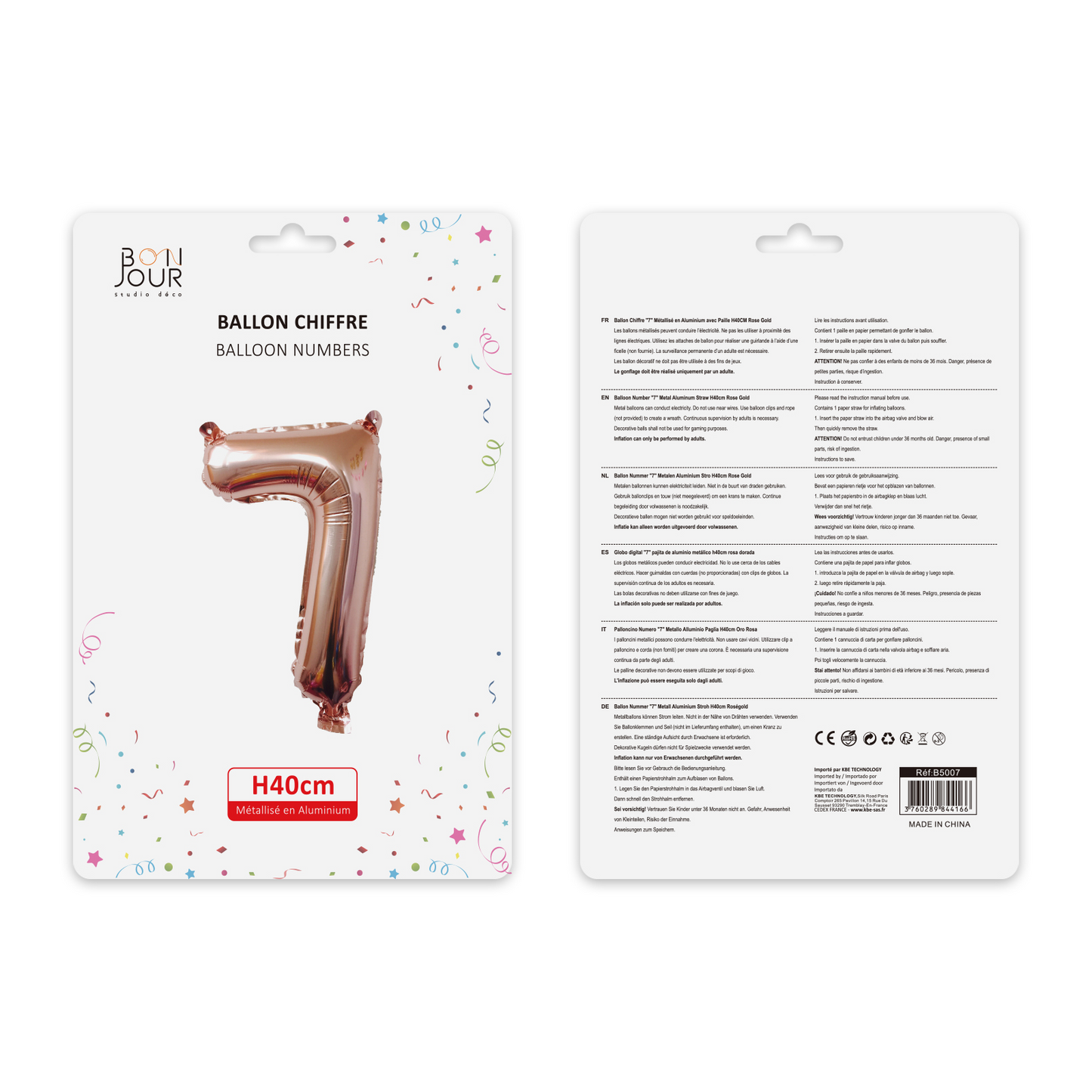 Ballon Chiffre 7 Rose Gold Hauteur 40cm - Bonjour Studio Déco