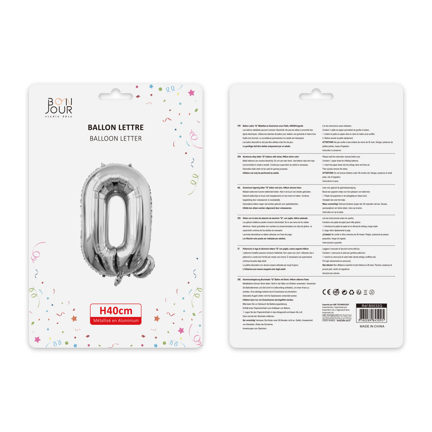 Ballon Lettre Q Argent Hauteur 40cm - Bonjour Studio Déco