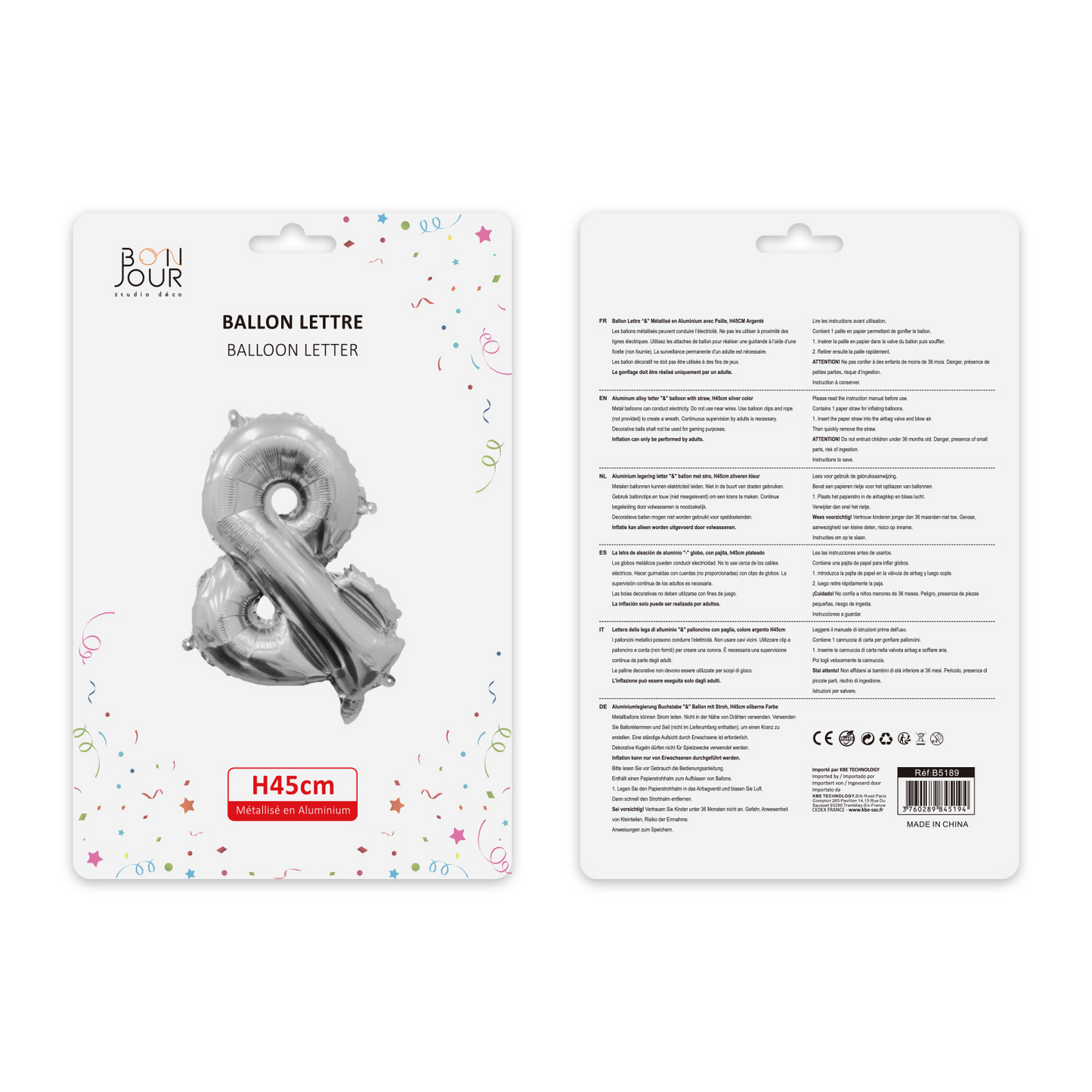 Ballon Lettre & Argent Hauteur 40cm - Bonjour Studio Déco