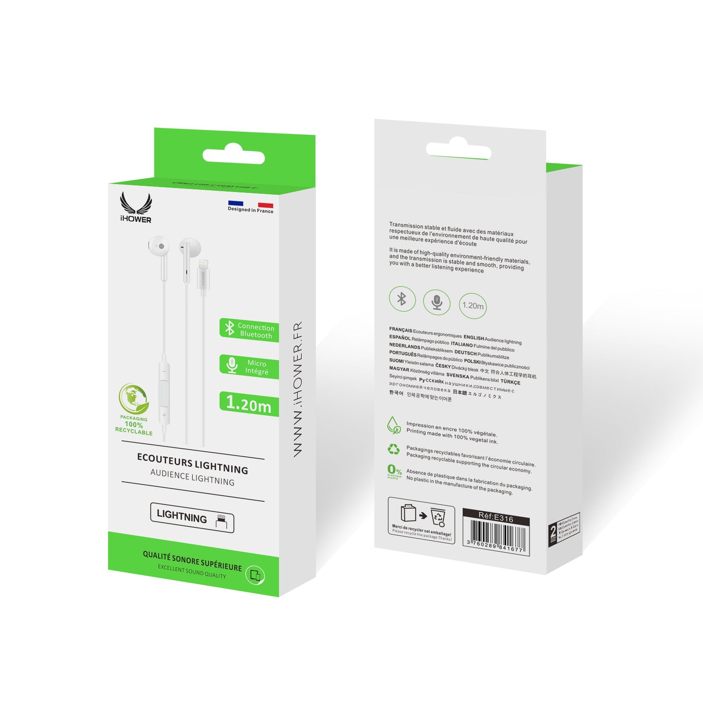 E316 Écouteurs Lightning Blanc - iHower