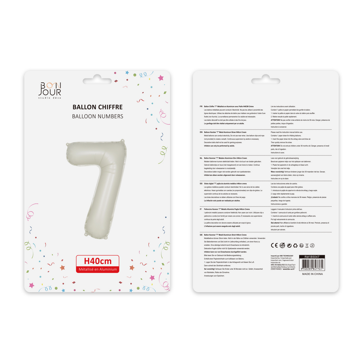 Ballon Chiffre 7 Blanc Crème Hauteur 40cm - Bonjour Studio Déco