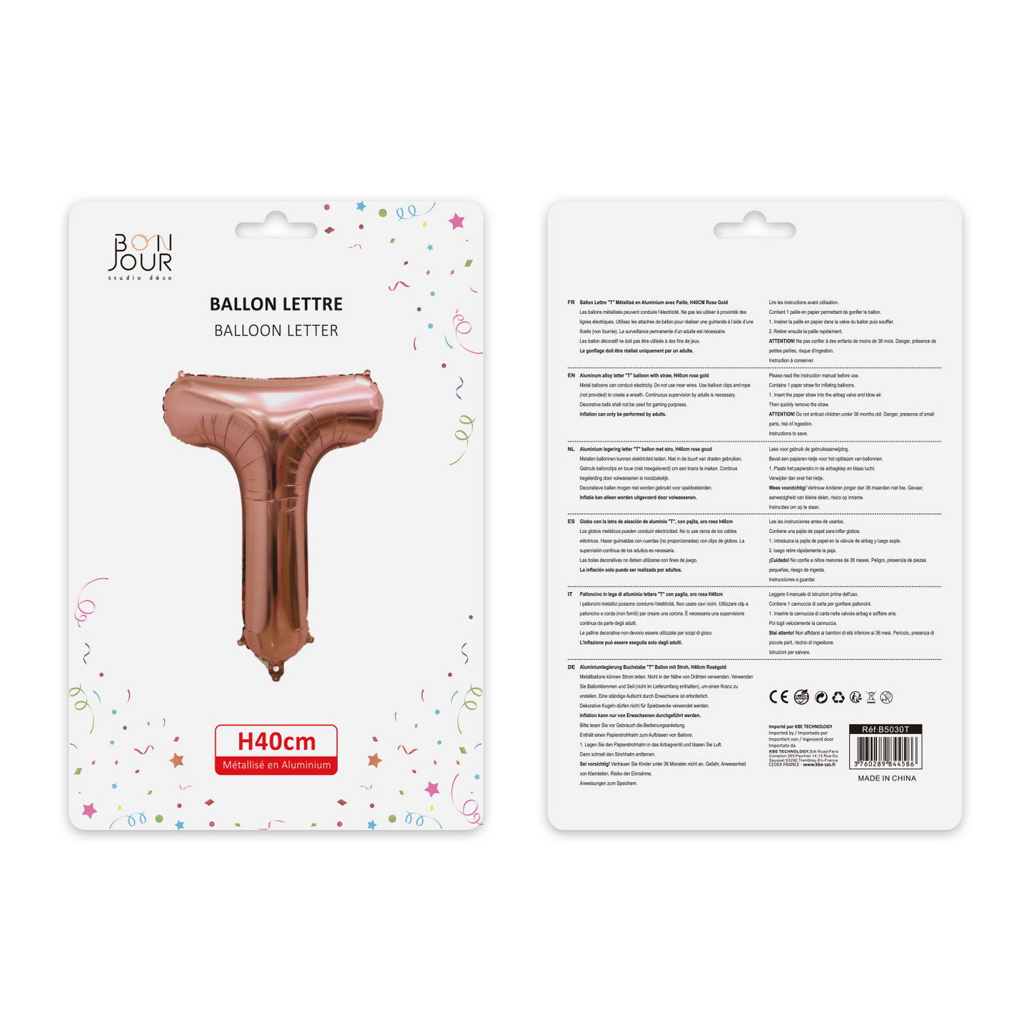 Ballon Lettre T Argent Hauteur 40cm - Bonjour Studio Déco