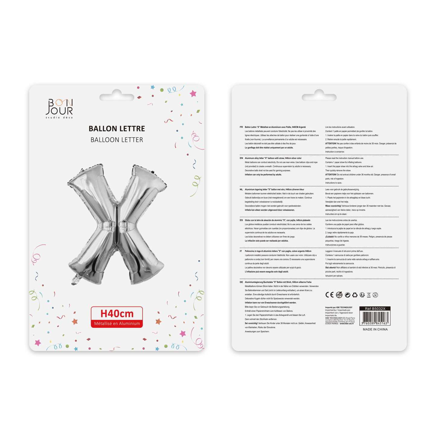 Ballon Lettre X Argent Hauteur 40cm - Bonjour Studio Déco