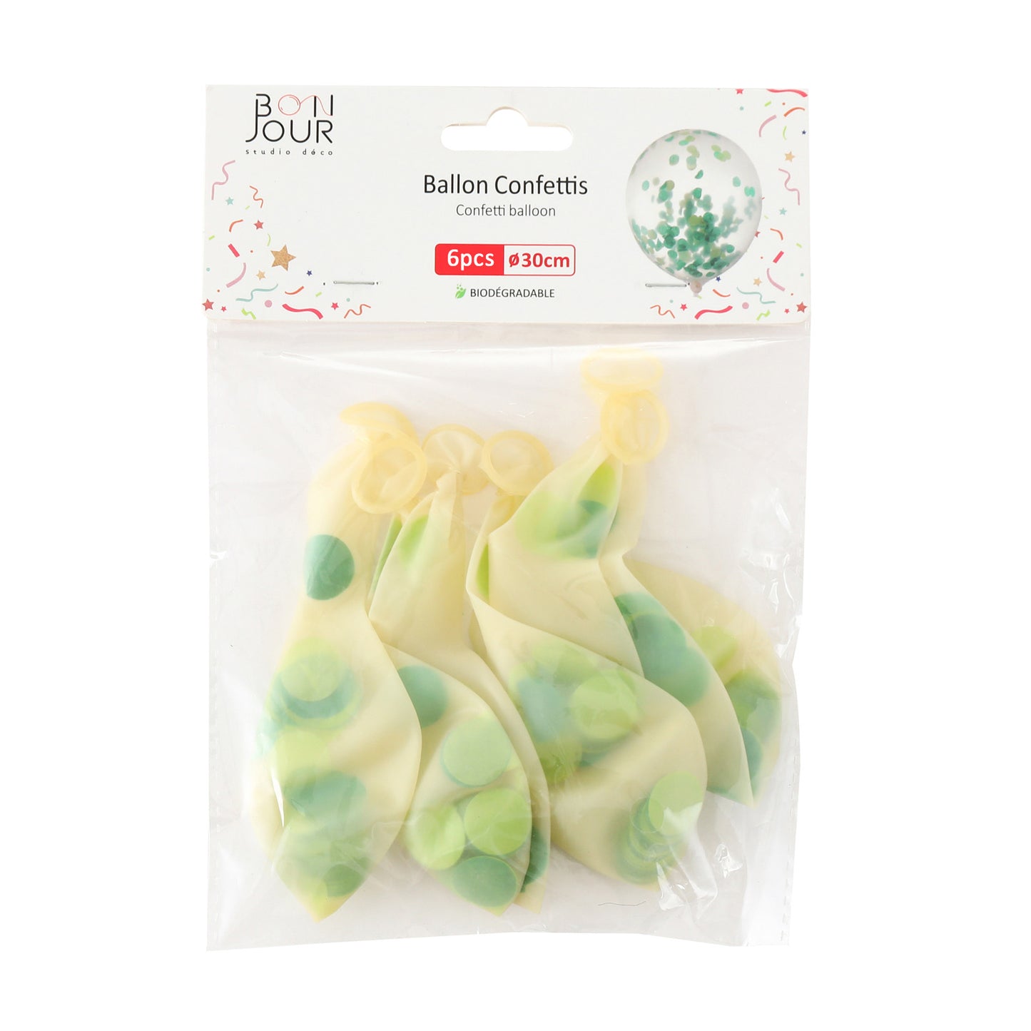 B5530 Ballon Confettis Vert 6Pcs 30cm