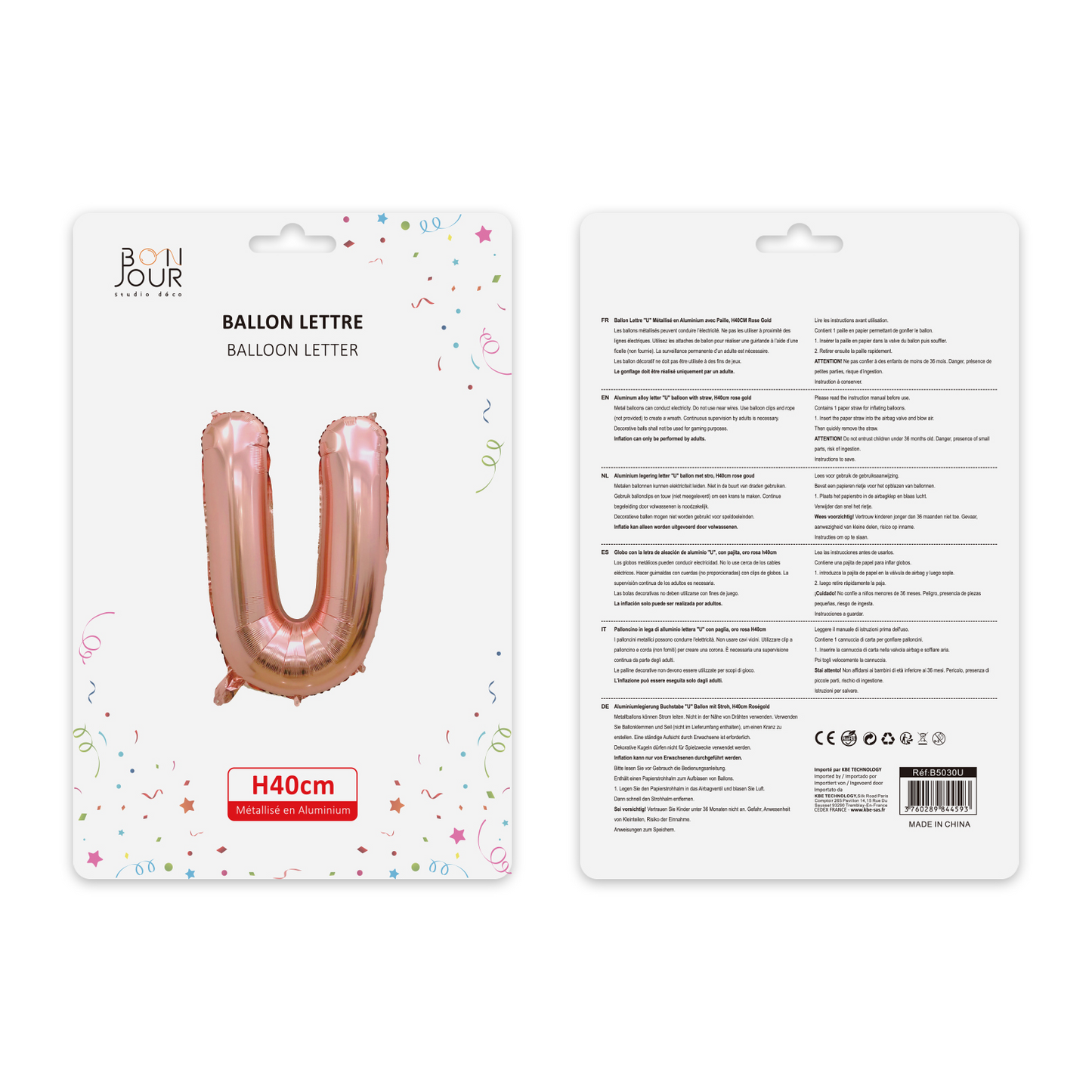 Ballon Lettre U Argent Hauteur 40cm - Bonjour Studio Déco