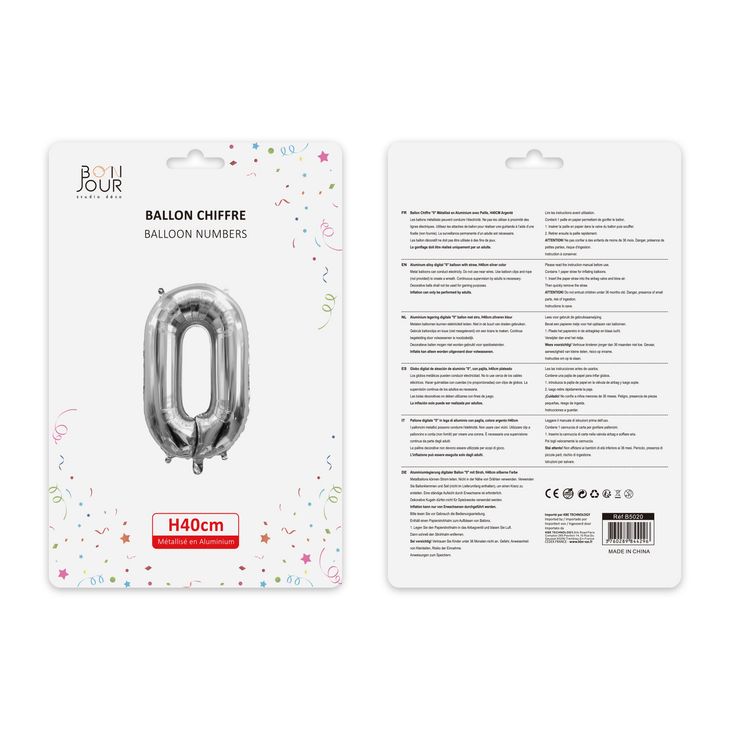 Ballon Chiffre 0 Argent Hauteur 40cm - Bonjour Studio Déco