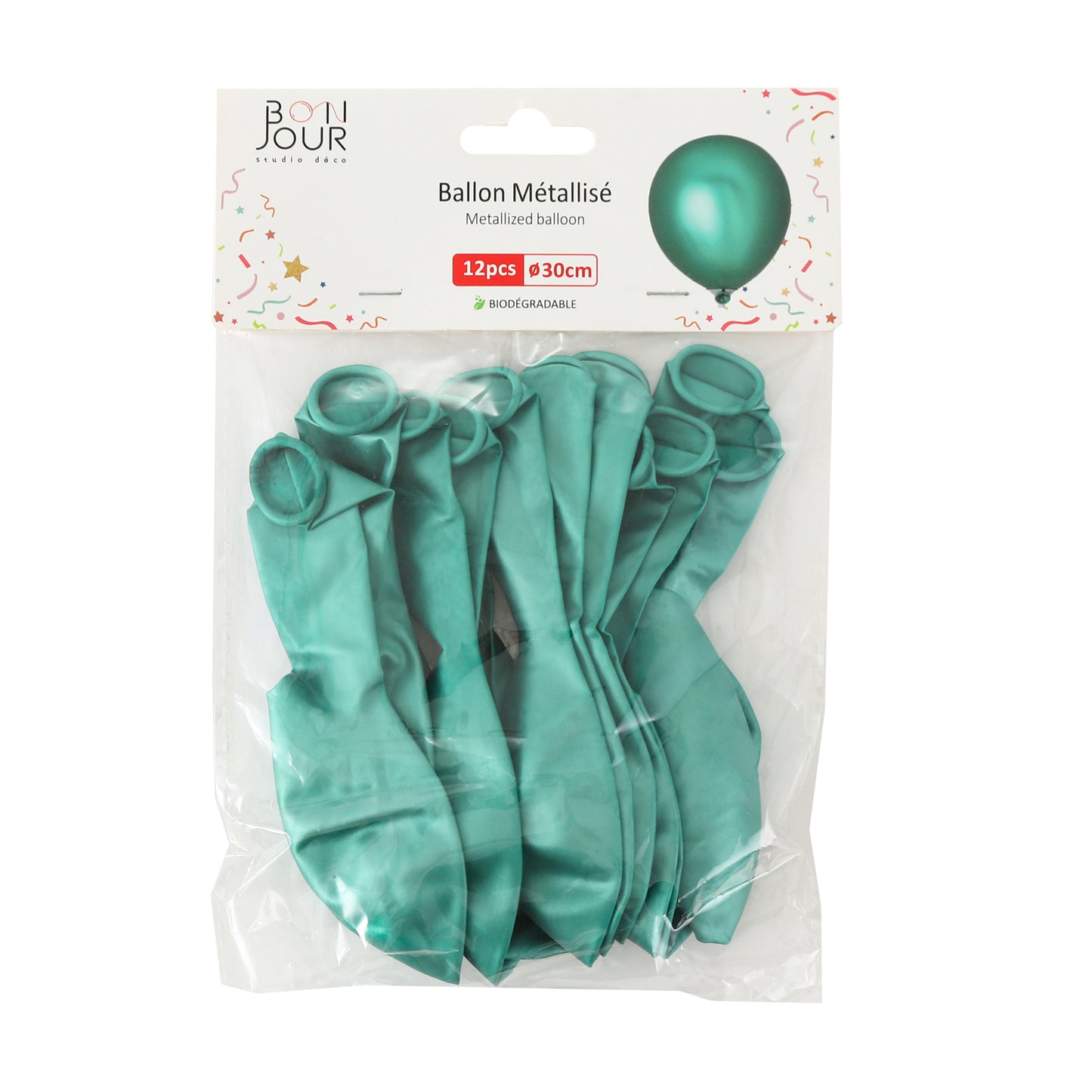 B5505 Ballon Métallisé Turquoise 12Pcs 30cm