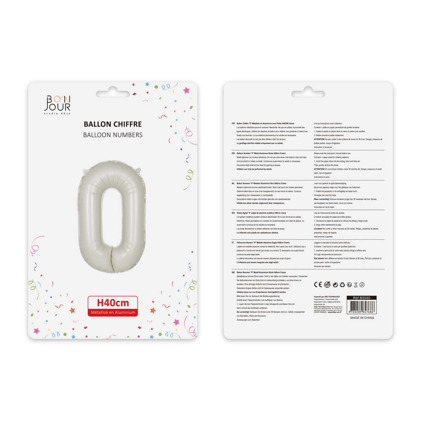 Ballon Chiffre 0 Blanc Crème Hauteur 40cm - Bonjour Studio Déco