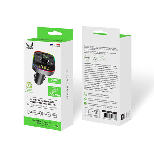 CHARGEUR VOITURE AVEC TRANSMETTEUR FM SANS FIL