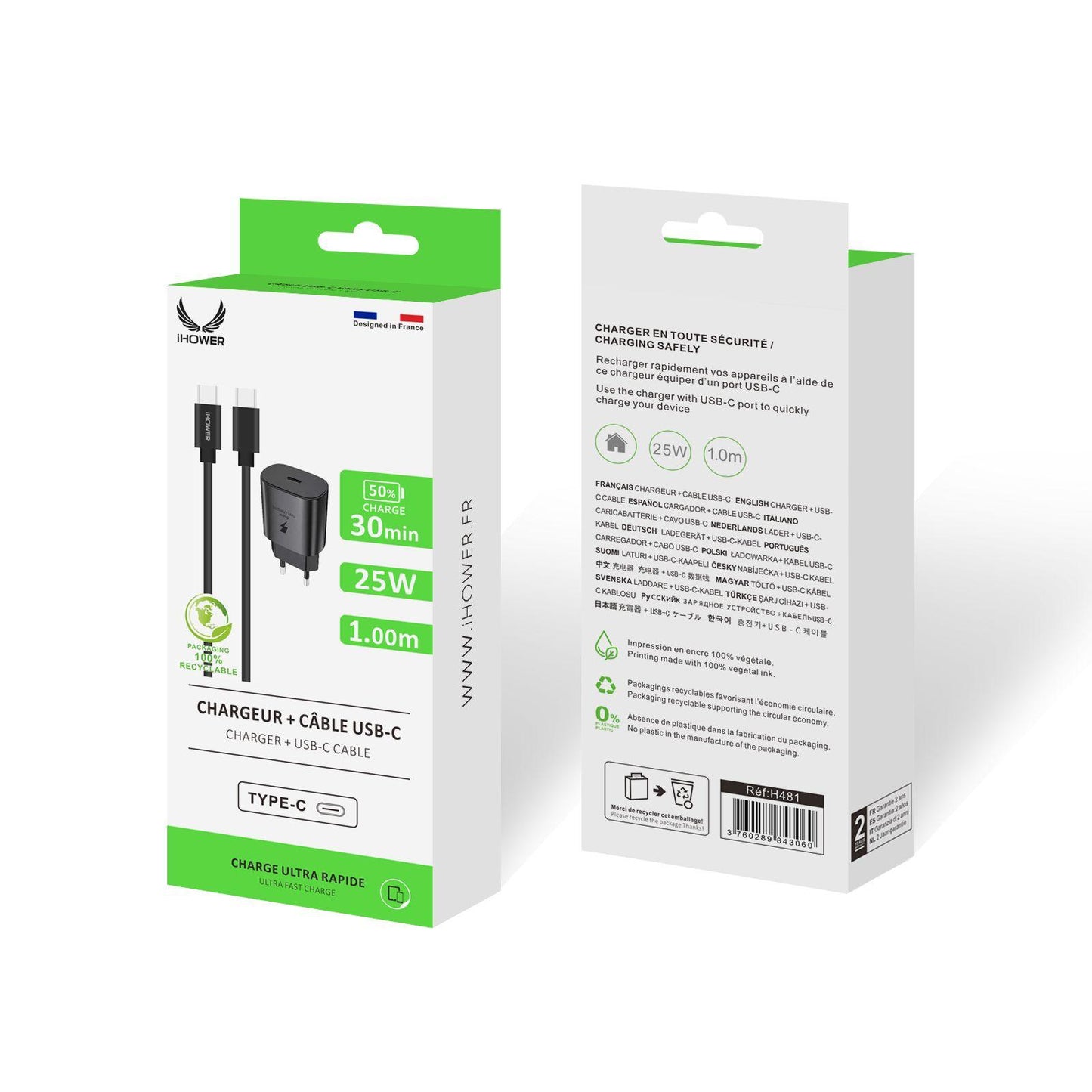 CHARGEUR + CÂBLE USB-C NOIR