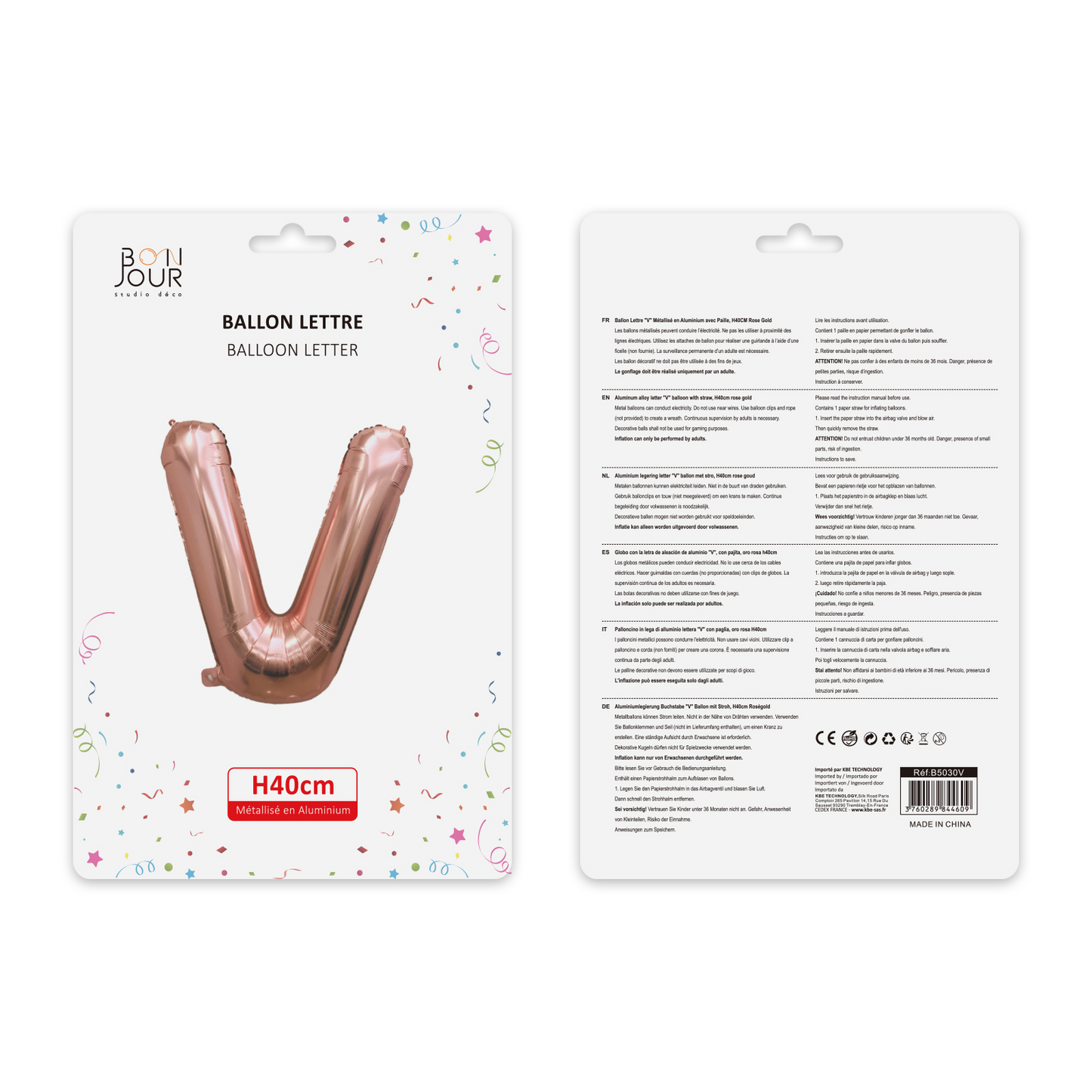 Ballon Lettre V Argent Hauteur 40cm - Bonjour Studio Déco