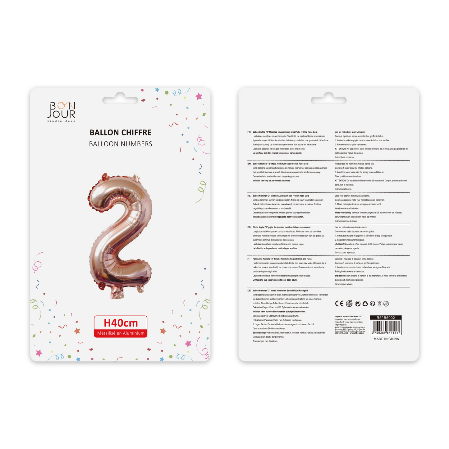 Ballon Chiffre 2 Rose Gold Hauteur 40cm - Bonjour Studio Déco
