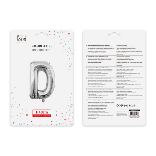 Ballon Lettre D Argent Hauteur 40cm - Bonjour Studio Déco