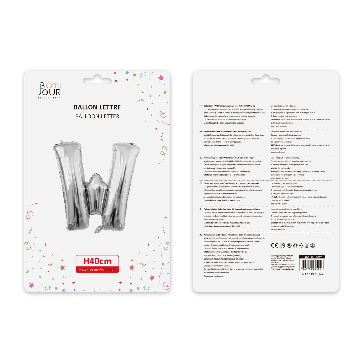 Ballon Lettre W Argent Hauteur 40cm - Bonjour Studio Déco