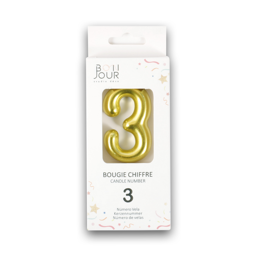 Bougie Chiffre 3 Or - Bonjour Studio Deco