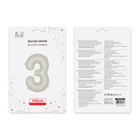 Ballon Chiffre 3 Blanc Crème Hauteur 40cm - Bonjour Studio Déco