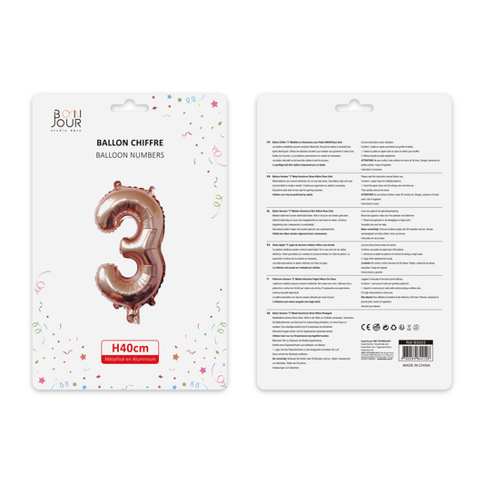 Ballon Chiffre 3 Rose Gold Hauteur 40cm - Bonjour Studio Déco
