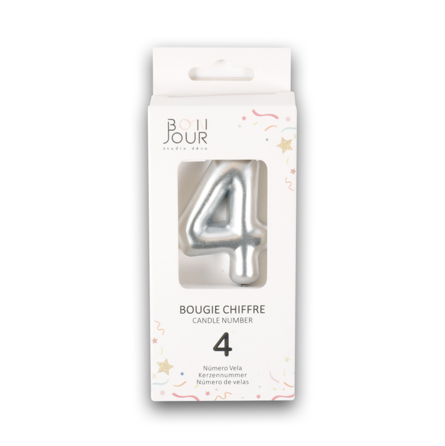 Bougie Chiffre 4 Argent - Bonjour Studio Deco