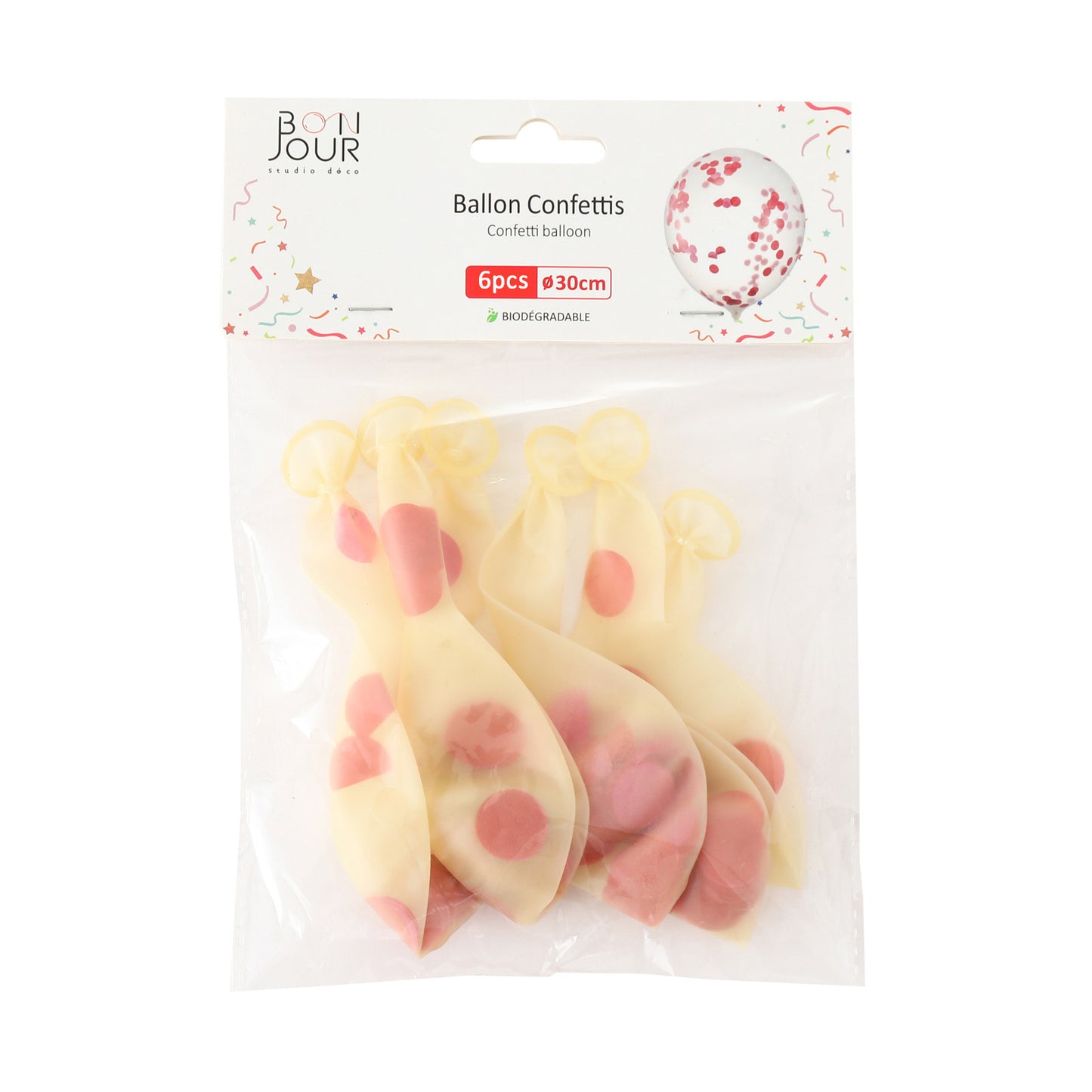 B5534 Ballon Confettis Rouge 6Pcs 30cm