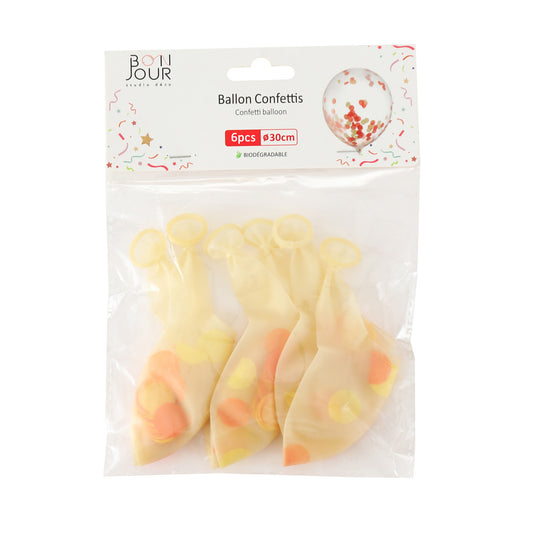 B5535 Ballon Confettis Jaune 6Pcs 30cm
