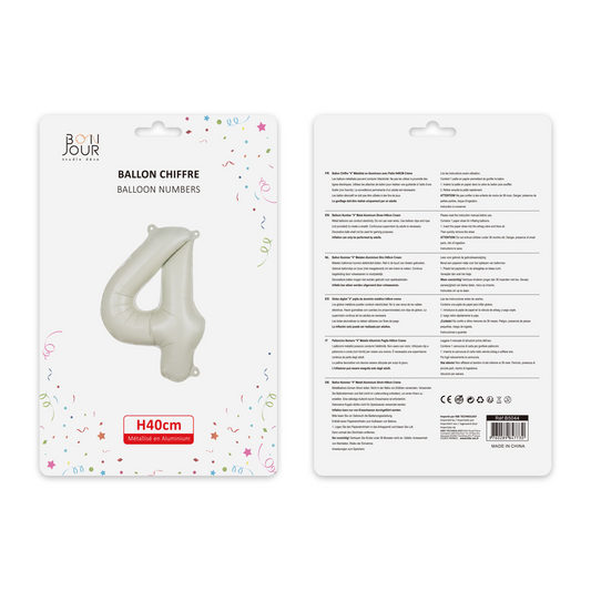 Ballon Chiffre 4 Blanc Crème Hauteur 40cm - Bonjour Studio Déco