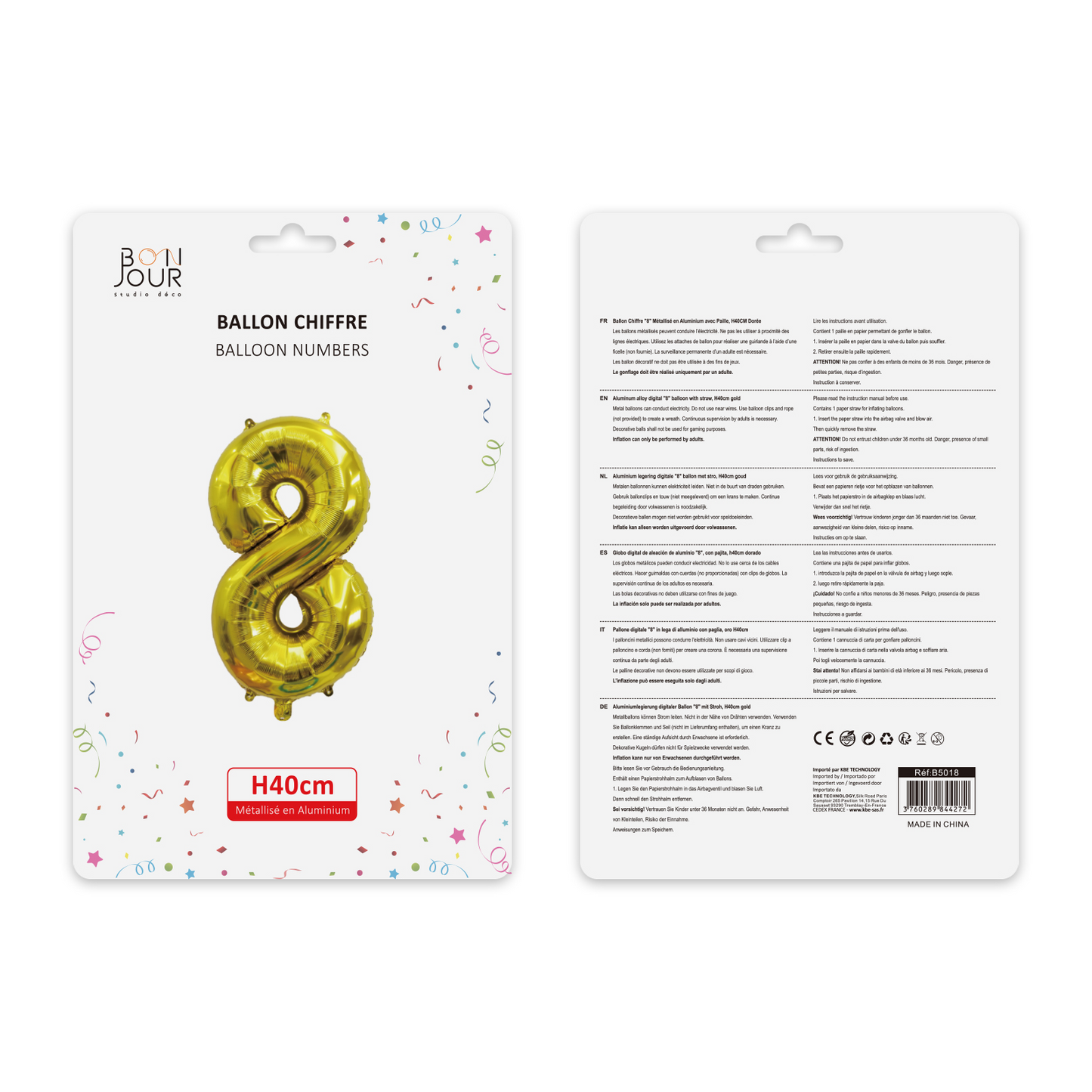 Ballon Chiffre 8 Or Hauteur 40cm - Bonjour Studio Déco