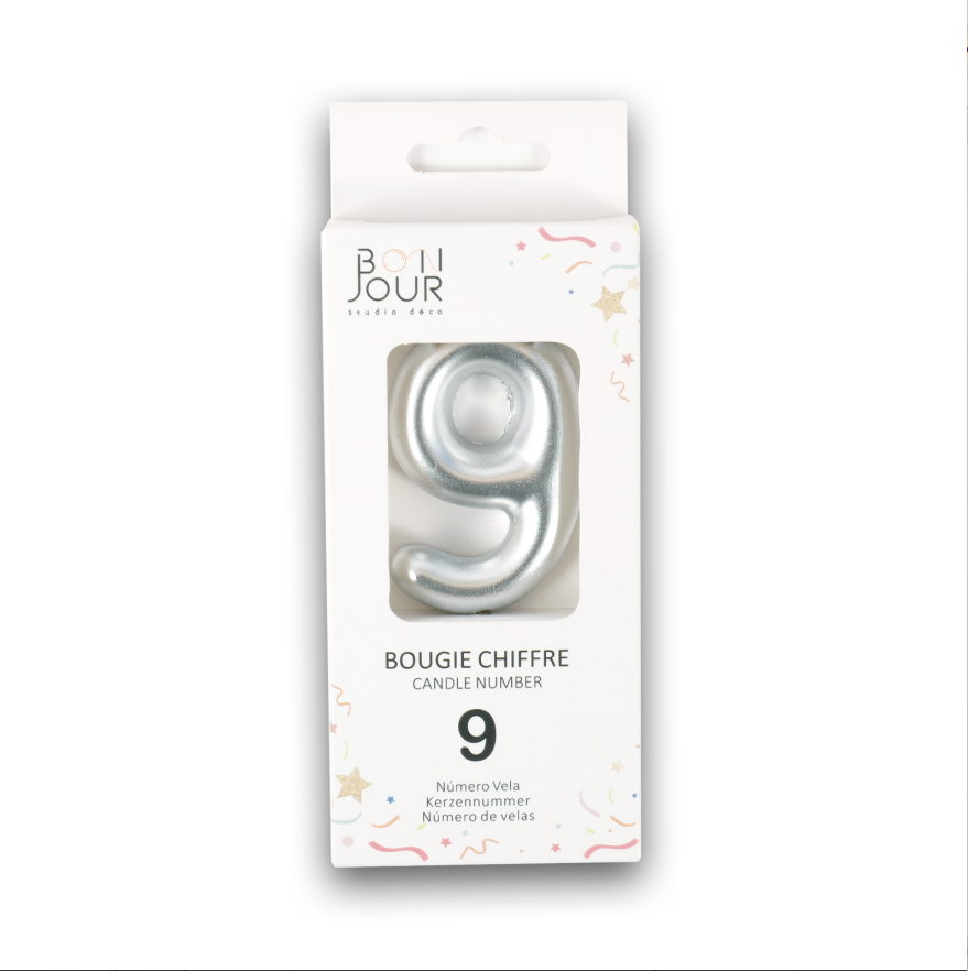 Bougie Chiffre 9 Argent - Bonjour Studio Deco