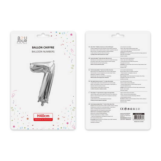 Ballon Chiffre 7 Argent Hauteur 40cm - Bonjour Studio Déco