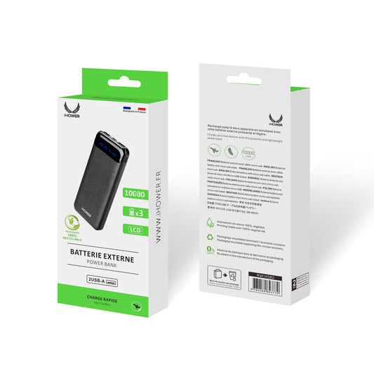 H382 Batterie Externe 10000mAh Noir - iHower
