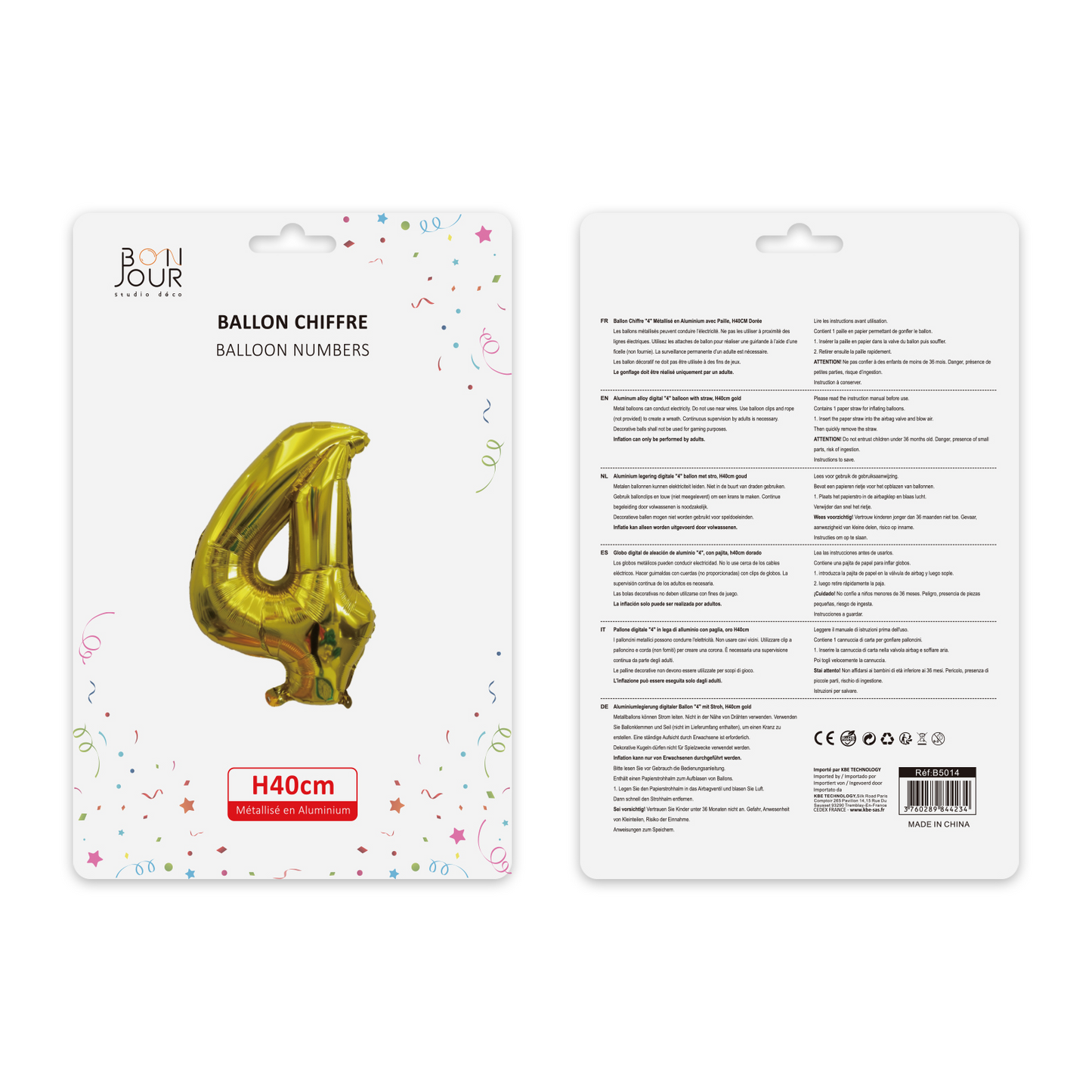 Ballon Chiffre 4 Or Hauteur 40cm - Bonjour Studio Déco