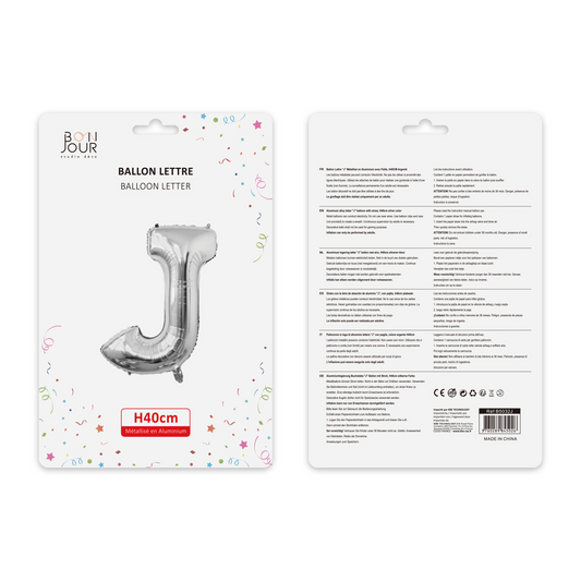 Ballon Lettre J Argent Hauteur 40cm - Bonjour Studio Déco
