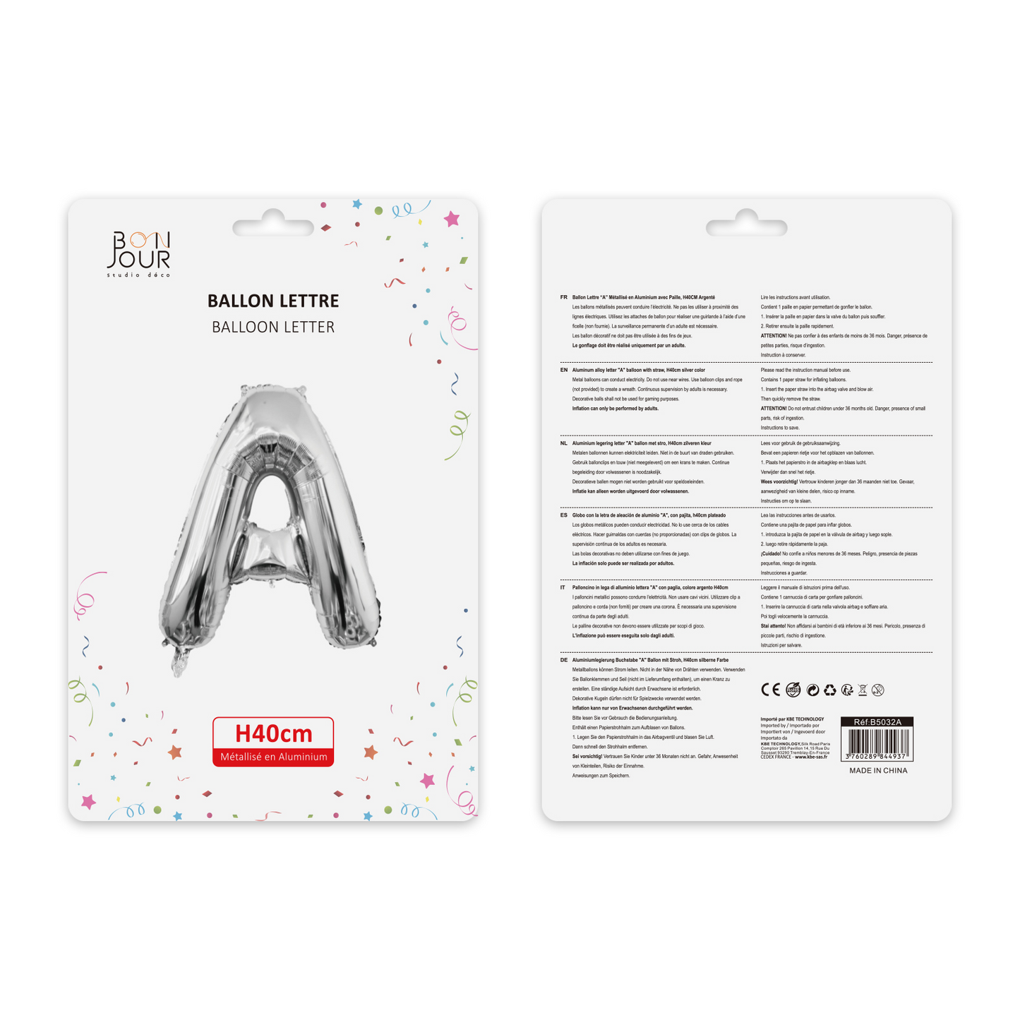 Ballon Lettre A Argent Hauteur 40cm - Bonjour Studio Déco