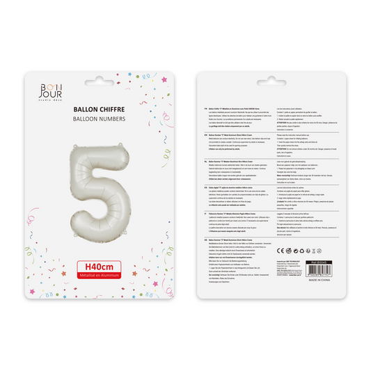 Ballon Chiffre 5 Blanc Crème Hauteur 40cm - Bonjour Studio Déco