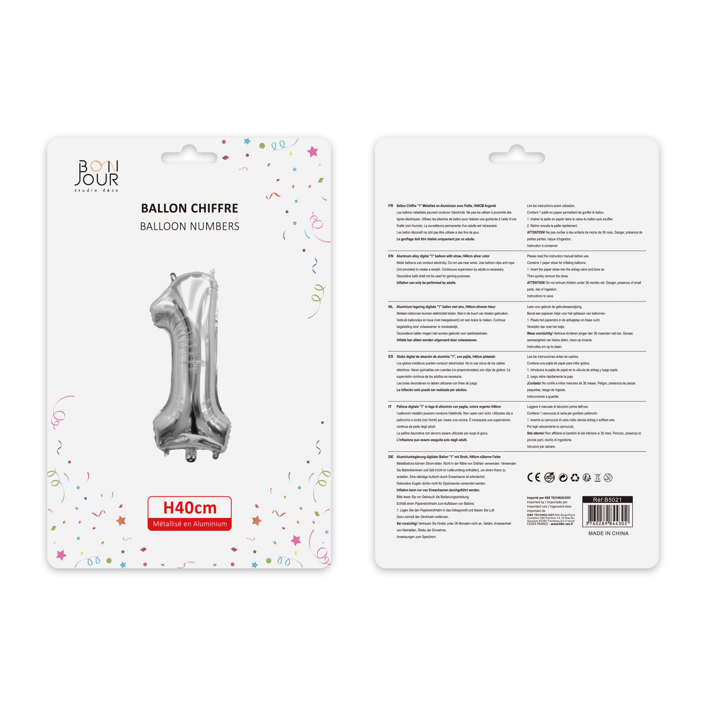 Ballon Chiffre 1 Argent Hauteur 40cm - Bonjour Studio Déco