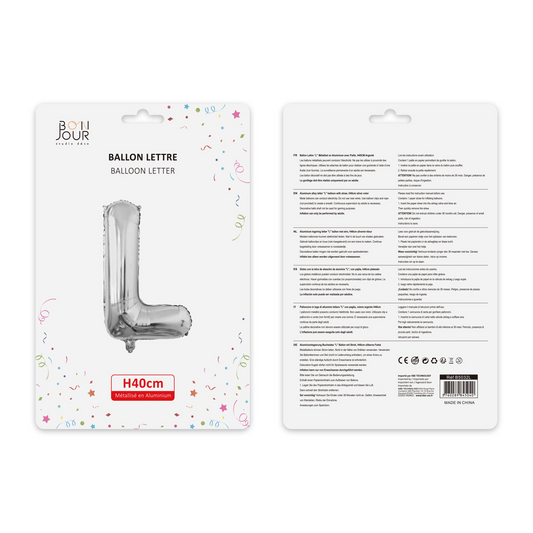Ballon Lettre L Argent Hauteur 40cm - Bonjour Studio Déco