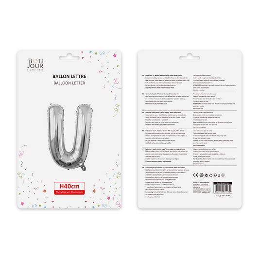 Ballon Lettre U Argent Hauteur 40cm - Bonjour Studio Déco